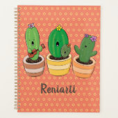 Cute cactus trio singing cartoon illustratie planner (Voorkant)
