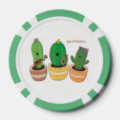 Cute cactus trio singing cartoon illustratie poker chips (Achterkant)