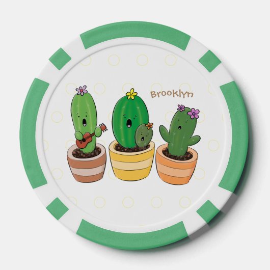 Cute cactus trio singing cartoon illustratie poker chips (Achterkant)