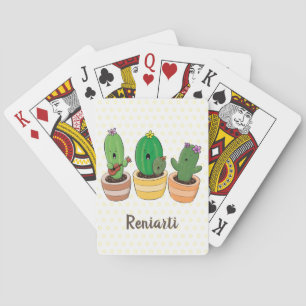 Cute cactus trio singing cartoon illustratie pokerkaarten