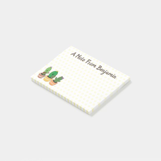 Cute cactus trio singing cartoon illustratie post-it® notes (Schuin)