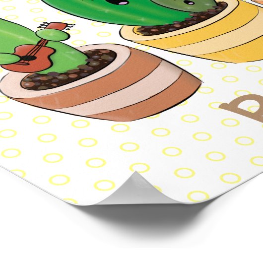 Cute cactus trio singing cartoon illustratie poster (Hoek)