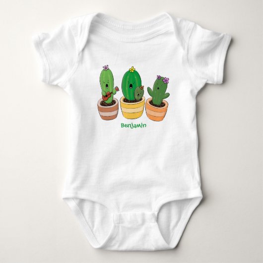 Cute cactus trio singing cartoon illustratie romper (Voorkant)