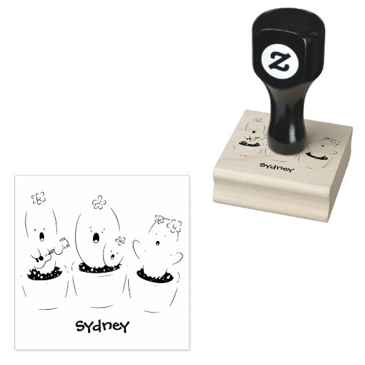 Cute cactus trio singing cartoon illustratie rubberstempel (Gestempeld)
