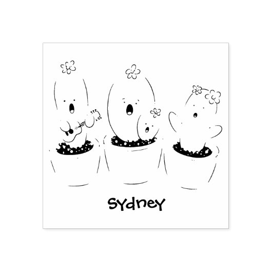 Cute cactus trio singing cartoon illustratie rubberstempel (Afrduk)