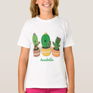 Cute cactus trio singing cartoon illustratie t-shirt