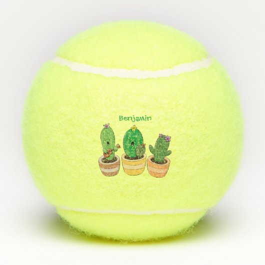 Cute cactus trio singing cartoon illustratie tennisballen (Achterkant)