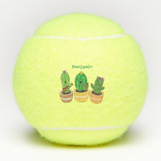 Cute cactus trio singing cartoon illustratie tennisballen (Voorkant)