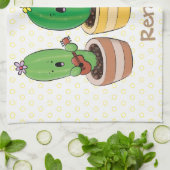 Cute cactus trio singing cartoon illustratie theedoek (Gevouwen)