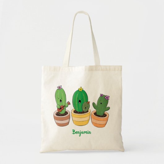 Cute cactus trio singing cartoon illustratie tote bag (Voorkant)
