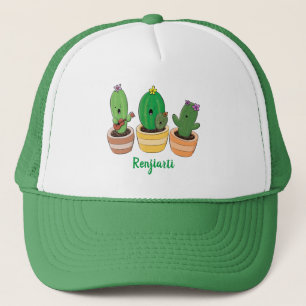 Cute cactus trio singing cartoon illustratie trucker pet