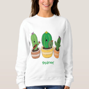 Cute cactus trio singing cartoon illustratie trui