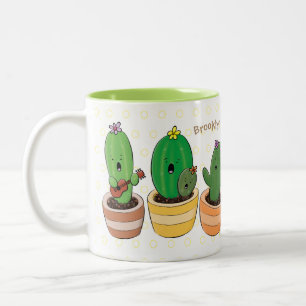 Cute cactus trio singing cartoon illustratie tweekleurige koffiemok