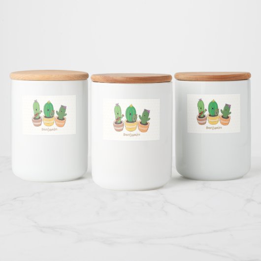 Cute cactus trio singing cartoon illustratie voedselcontainer etiket (Flessen)
