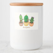 Cute cactus trio singing cartoon illustratie voedselcontainer etiket (Voorkant)
