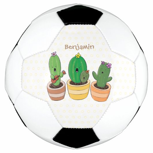 Cute cactus trio singing cartoon illustratie voetbal (Voorkant)
