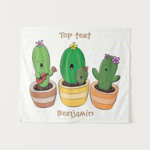 Cute cactus trio singing cartoon illustratie wandkleed