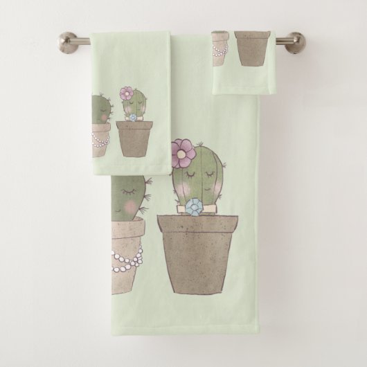Cute Cactus Trio Wearing Jewelry Bad Handdoek (Insitu)