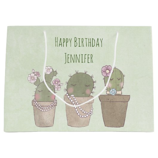Cute Cactus Trio Wearing Jewelry Birthday Groot Cadeauzakje (Voorkant)