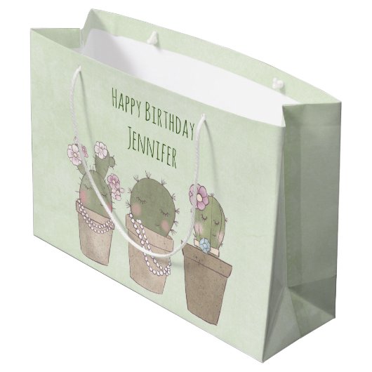 Cute Cactus Trio Wearing Jewelry Birthday Groot Cadeauzakje (Achterkant Gekanteld)