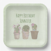Cute Cactus Trio Wearing Jewelry Birthday Papieren Bordje (Voorkant)