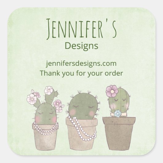 Cute Cactus Trio Wearing Jewelry Business Vierkante Sticker (Voorkant)