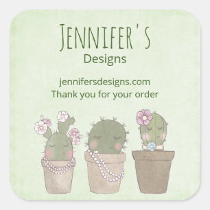 Cute Cactus Trio Wearing Jewelry Business Vierkante Sticker