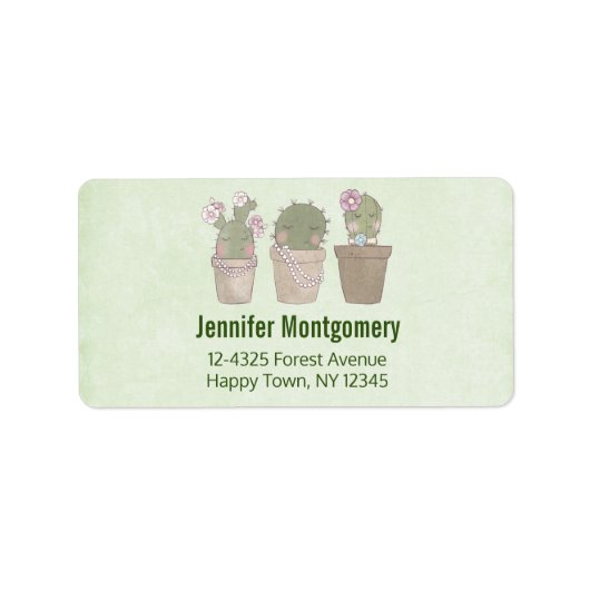 Cute Cactus Trio Wearing Jewelry Etiket (Voorkant)