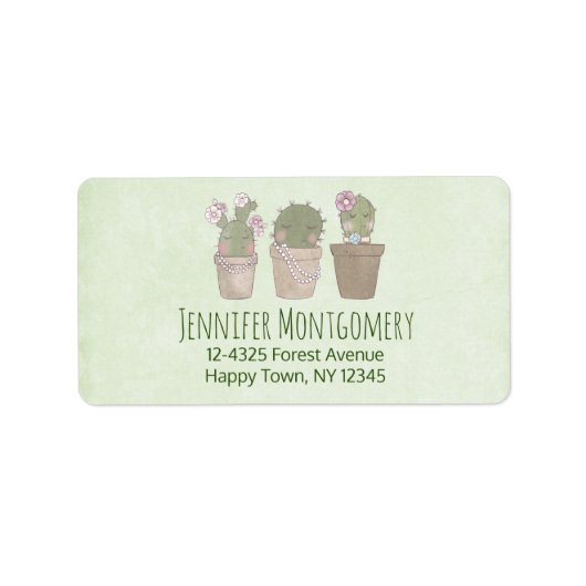 Cute Cactus Trio Wearing Jewelry Etiket (Voorkant)