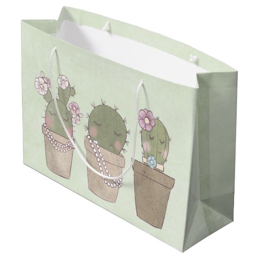 Cute Cactus Trio Wearing Jewelry Groot Cadeauzakje (Achterkant Gekanteld)