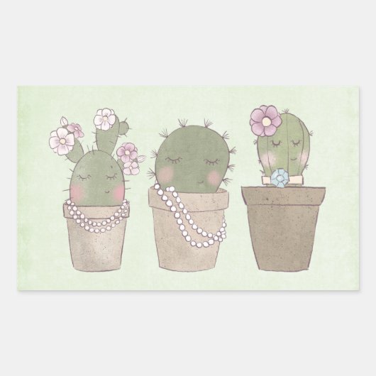 Cute Cactus Trio Wearing Jewelry Rechthoekige Sticker (Voorkant)