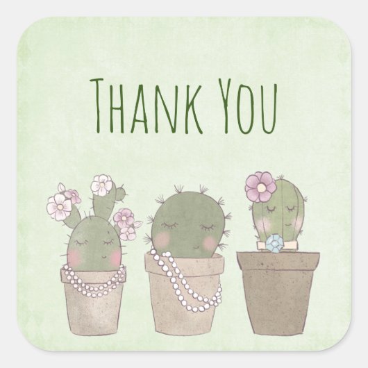 Cute Cactus Trio Wearing Jewelry Vierkante Sticker (Voorkant)