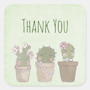 Cute Cactus Trio Wearing Jewelry Vierkante Sticker