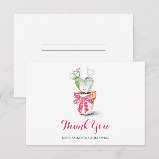 Cute Cactus Waterverf Valentijns - Hartelijk dank Bedankkaart (Voorkant / Achterkant)