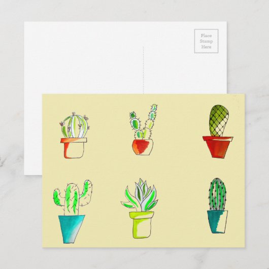 Cute cactus-woestijnillustratie briefkaart (Voorkant / Achterkant)