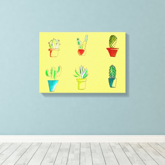Cute cactus-woestijnillustratie canvas afdruk (Insitu (Houten vloer))