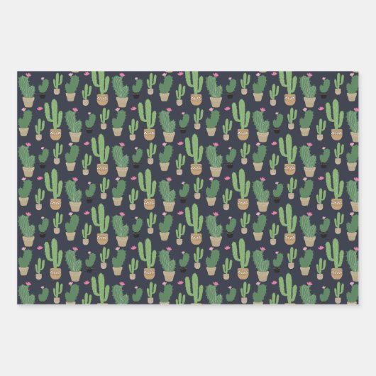 Cute Cactus Yellow Blue Pattern Wrapping Inpakpapier Vel (Voorkant 3)