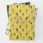 Cute Cactus Yellow Blue Pattern Wrapping Inpakpapier Vel (In situ)