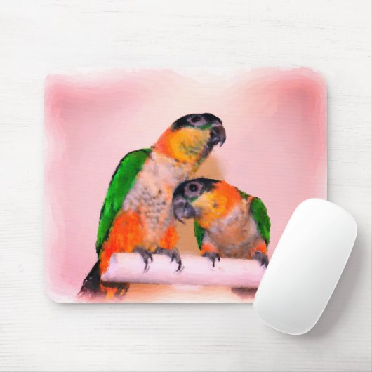 Cute Caique Parrot Pair Bird Art Muismat (Met muis)