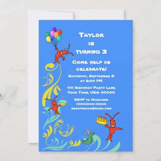 Cute Cajun Critters Child's Birthday Invitation Kaart (Voorkant)