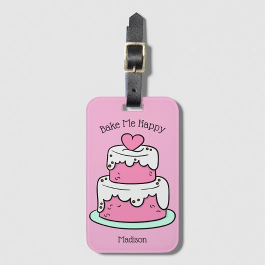 Cute Cake, aangepaste naam, tekst en kleur Bagagelabel (Voorkant (verticaal))