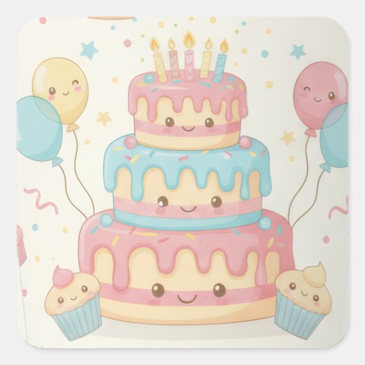 Cute Cake and Cupcakes Vierkante Sticker (Voorkant)