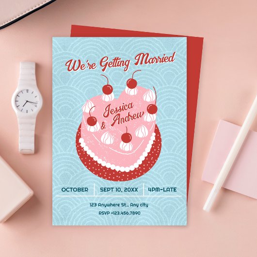 Cute cake heart wedding kaart