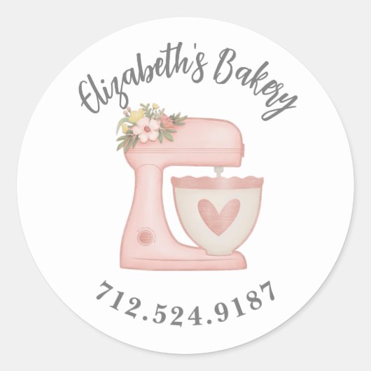 Cute Cake Mixer Bakery Business Ronde Sticker (Voorkant)