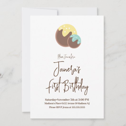 Cute Cake Pop Balls First Birthday Uitnodiging (Voorkant)