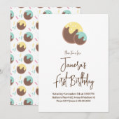 Cute Cake Pop Balls First Birthday Uitnodiging (Voorkant / Achterkant)