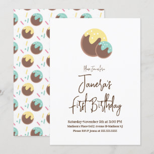 Cute Cake Pop Balls First Birthday Uitnodiging