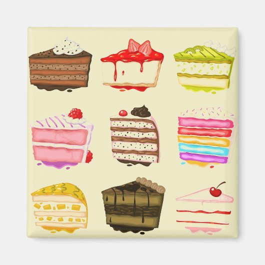 Cute cake verjaardagstaart met kleurrijke crème magneet (Voorkant)