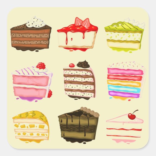 Cute cake verjaardagstaart met kleurrijke crème vierkante sticker (Voorkant)