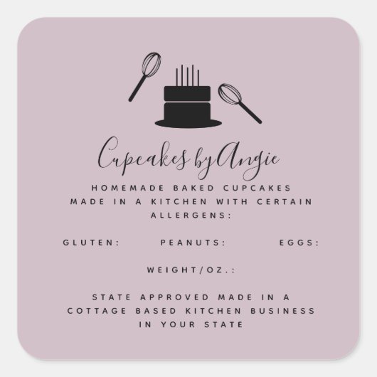 Cute Cake Whisk Food Business Black Roze Vierkante Sticker (Voorkant)